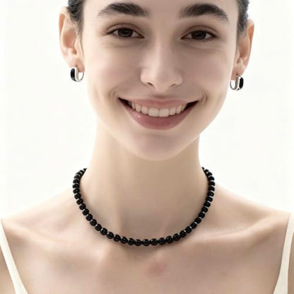 SukAmi 4-10mm Pearl Choker Men Black Pearl Necklace Women Faux Pearl Necklaces 45CM - size: 4mm