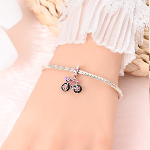 925 Silver Charm for Bracelets Animal Pet Insect Series Women Jewelry Gift - color: Black bicycle
