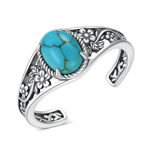 Genuine Turquoise Rings for Women 925 Sterling Silver Turquoise Rings Vintage Real Western Jewelry for Women（7）