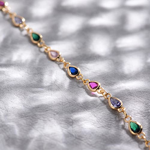 MEVECCO Anklet for Women Gold Chain 14K Gold Plated Dainty Boho Beach Summer Simple Foot Jewelry Ankle Bracelet - style: Colorful CZ Chain