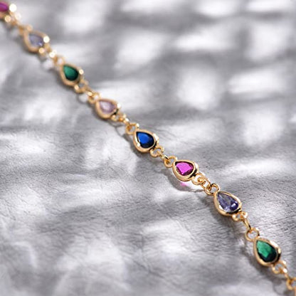MEVECCO Anklet for Women Gold Chain 14K Gold Plated Dainty Boho Beach Summer Simple Foot Jewelry Ankle Bracelet - style: Colorful CZ Chain
