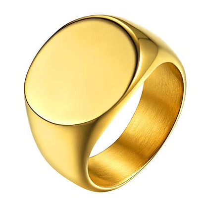 GoldChic Jewelry Personalized Signet Rings Men Women, Stainless Steel Custom Photo Bold Square/Oval Monogram/Old English Initial Pinky Stacking Statement Ring in Black/Silver/Gold (Size 7-14) - color: Gold-Blank - Round