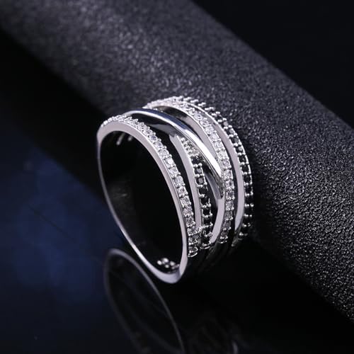 PAVOOI 14K Gold Plated X Ring Simulated Diamond CZ Criss Cross Ring for Women Juude Jewelers Silver Rose Gold Braided Wrap Knot Style Promise Statement Cocktail Party Ring(Silver Black-US Code-6) - color: Silver Black, size: (US Code-6)