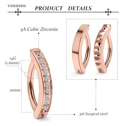 Vsnnsns 14G Clicker Belly Button Ring Piercing Jewelry 316L Stainless Surgical Steel Diamond CZ Navel Rings Clear CZ Clip Belly Button Ring Piercing Jewelry for Women Men 14 Gauge 10MM 12MM - color: 10MM-Rose Gold