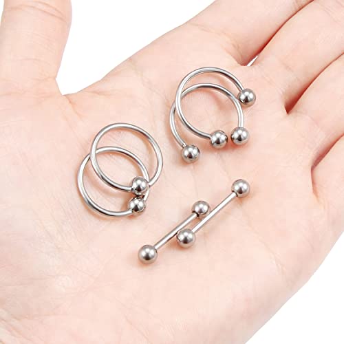 16G 14G G23 Titanium Nipple Piercing Jewelry Tongue Rings Hypoallergenic Horseshoe Captive Bead Tongue Nipple Ring Nipplerings Barbells Hoops Rings Piercing Jewelry for Women Men 14MM 3 Pairs - color: Silver Tone 16gauge