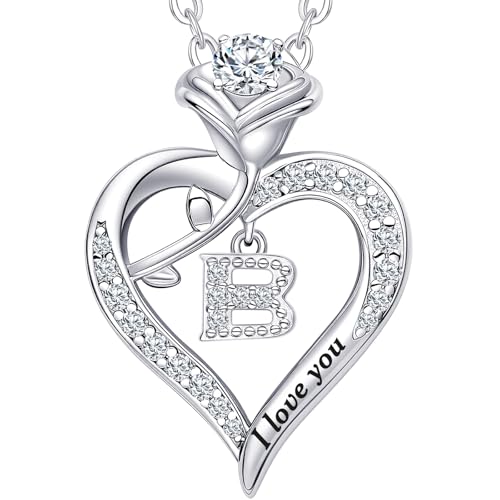Rose Heart Pendant Necklace Gifts for Wife, Engraved 'I love you' Gift for Wife Girlfriend, Anniversary Birthday Eternity Jewelry Present for Women, Moissanite Necklace Gift for Her - style: B
