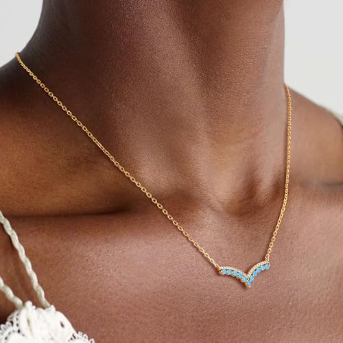 Fettero Dainty 14K Gold Plated Cubic Zirconia Necklaces for Women, Simple Bar Pendant Necklace, Mix-color Rainbow Jewelry Gold Necklace for Women Trendy Gifts - style: Tur V