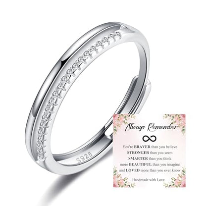 OOOPEL Sterling Silver Adjustable Ring S925 Silver Rings for Women Cubic Zirconia Twist Love Knot Dainty Ring Silver Minimalist Open Finger Rings Silver Thumb Sterling Silver Ring - color: silver-A