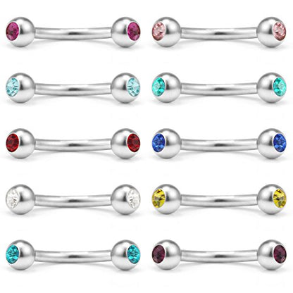 10PCS Mix Color Double Jeweled Diamond Curved Barbell Eyebrow Tragus Lip Ring 16g 8mm - color: Steel