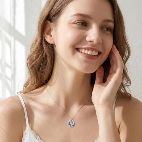 Birthstone Necklace for Women Crystal Moon and Star Pendant White Gold Celtic Moon Jewelry Birthday Graduation Gifts for Wife Her - style: Moon-6