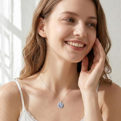 Birthstone Necklace for Women Crystal Moon and Star Pendant White Gold Celtic Moon Jewelry Birthday Graduation Gifts for Wife Her - style: Moon-6