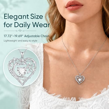 Gamtic Tree of Life Birthstone Pendant Necklace - Heart Cubic Zirconia Diamond Necklace Birth Month Necklaces Birthday Gift for Her Wife Mom Daughter Grandma Girlfriend Anniversary Jewelry Gift - style: April