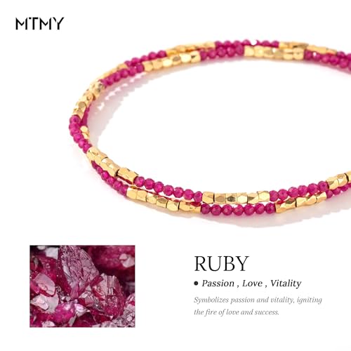 MTMY Beaded Gemstone Choker Necklace for Women | 14K Gold Plated, Colorful Natural Stone, Bead Chain, Boho Summer Beach, Handmade Jewelry - color: Ruby