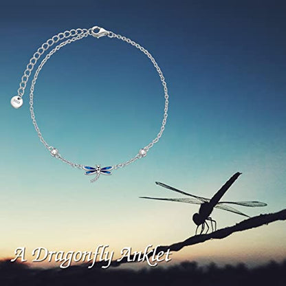 YAFEINI Anklet Bracelets for Women Girls Sterling Silver Hummingbird/Dragonfly/Butterfly Link Chain Anklets Jewelry Gifts - color: Dragonfly anklets