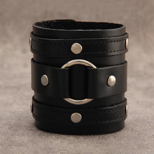GelConnie Leather Cuff Bracelet for Men Women Wide Leather Wristband Thick Viking Mens Leather Bracelets Gothic Wrist Band Vintage Rock Wristband - style: Wide Leather Cuff