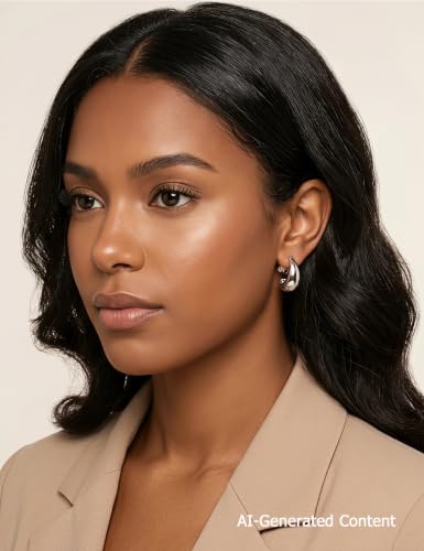 Giovanchi 3Pairs Clip on Earrings for Women with Non-Pierced Ears - Trendy Hypoallergenic 14K Gold Plated Chunky Tube Croissant Waterdrop Clip on Hoop Earrings - style: A-Silver