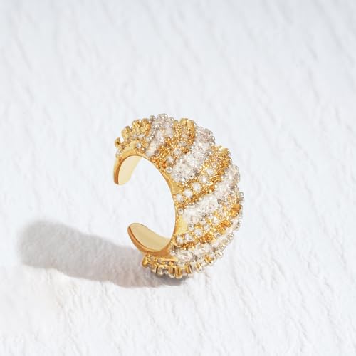Chunky Ear Cuff Earrings for Women Single | Non Piercing, Clip On, 14K Gold Plated, Cubic Zirconia, Hypoallergenic, Jewelry Gifts - style: Oblique Diamond