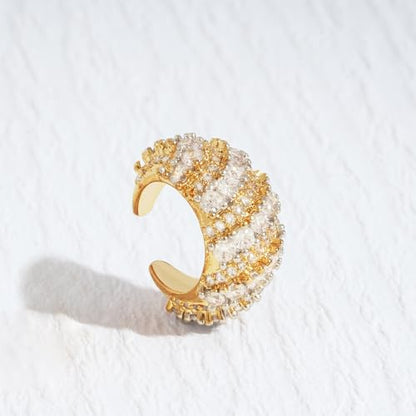 Chunky Ear Cuff Earrings for Women Single | Non Piercing, Clip On, 14K Gold Plated, Cubic Zirconia, Hypoallergenic, Jewelry Gifts - style: Oblique Diamond