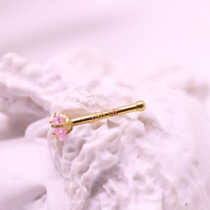 3 Pcs 14K Gold Filled Nose Studs 20G Stainless Steel Stud Nose Ring 2mm/2.5mm/3mm Round CZ L Bend Nose Stud Hypoallergenic Nose Piercing - color: pink I