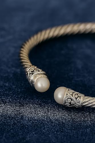 Pearl Gemstone Natural 925 Sterling Silver Ethnic Tribal Gypsy Bohemian Design Engraving Cuff Bracelet For Women Handmade Fashion Designer Bangle Bracelet Party Boho Jewelry