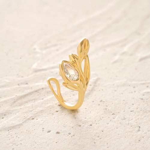 Women Ear Cuff Earring Gold Non Pierced Ear Cartilage Clip on Wrap Hoop 14K Gold Filled Tiny Boho Beach Simple Minimalist Delicate Handmade Hypoallergenic Jewelry Gift-Sold as Single/Pair - style: Tulip Flower