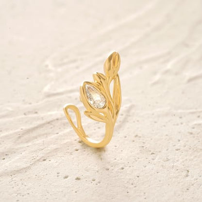 Women Ear Cuff Earring Gold Non Pierced Ear Cartilage Clip on Wrap Hoop 14K Gold Filled Tiny Boho Beach Simple Minimalist Delicate Handmade Hypoallergenic Jewelry Gift-Sold as Single/Pair - style: Tulip Flower