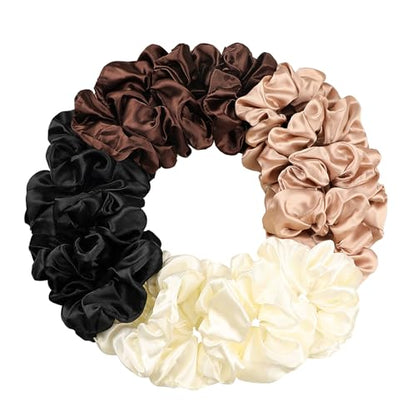 16 Pcs Satin Hair Ties and Holders for Women - Big Scrunchies for Thick, Curly Hair, Ponytail Holders, Cute Pony Tails, No Crease or Damage - color: Brown Serice