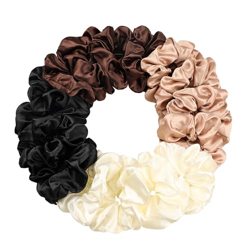16 Pcs Satin Hair Ties and Holders for Women - Big Scrunchies for Thick, Curly Hair, Ponytail Holders, Cute Pony Tails, No Crease or Damage - color: Brown Serice