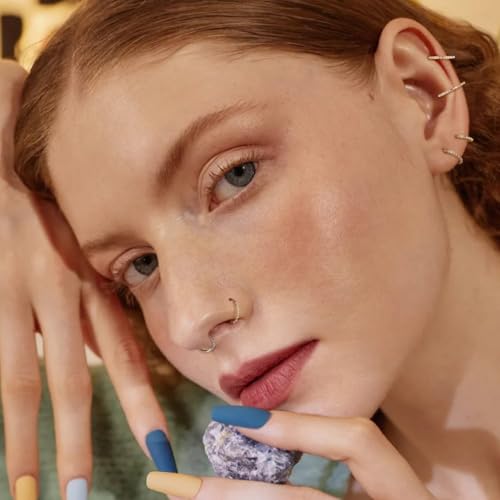 FUNLMO 20G 18G 16G 12G Nose Ring Hoop Conch Rook Daith Helix Tragus Piercing Jewelry 316L Surgical Steel Cartilage Earring Conch Hoop Earring Septum Jewelry Belly Lip Ring 5mm to 14mm - color: Silver-CZ&Opal, 1pc
