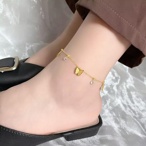 MODRSA Toe Rings for Women Toe Rings and Anklets for Women Toe Ring Adjustable Toe Rings Silver Rose Gold - color: F5-Anklet - butterfly gold