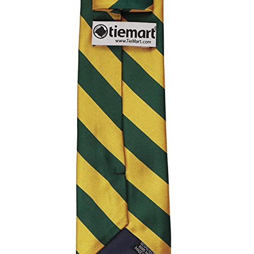 tiemart Men's Striped Tie Standard Length - color: Hunter Green and Gold