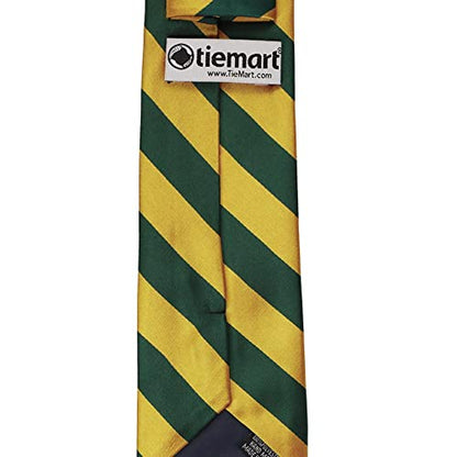 tiemart Men's Striped Tie Standard Length - color: Hunter Green and Gold