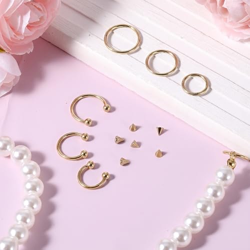SynHHergyx 6 Pcs Nose Septum Rings 16G Horseshoe Lip Earring Ring Hoops Nose Piercing Jewelry 8mm 10mm 12mm Eyebrow Hoop Rings Piercing Jewelry - color: Gold