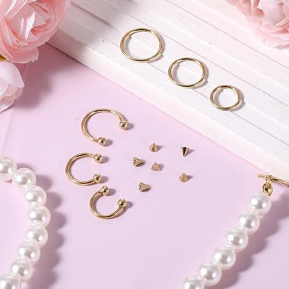 SynHHergyx 6 Pcs Nose Septum Rings 16G Horseshoe Lip Earring Ring Hoops Nose Piercing Jewelry 8mm 10mm 12mm Eyebrow Hoop Rings Piercing Jewelry - color: Gold