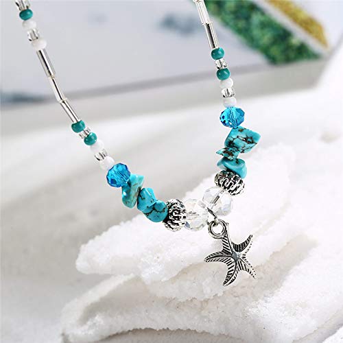 Softones Blue Starfish Turtle Anklet Multilayer Charm Beads Sea Handmade Boho Anklet Foot Jewelry for Women - style: I:Star 1