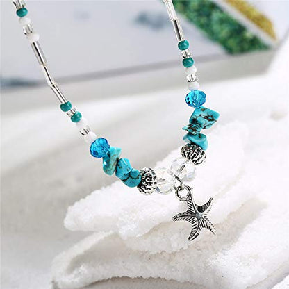 Softones Blue Starfish Turtle Anklet Multilayer Charm Beads Sea Handmade Boho Anklet Foot Jewelry for Women - style: I:Star 1