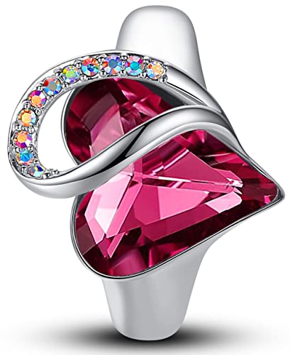 Leafael Infinity Love Women's Adjustable Crystal Heart Ring with Birthstone Crystals Healing Stones, Jewelry Gifts for Women, Birthdays Valentine's Day, Silver-Tone, Open End, Size 6.5-8 - color: 03a-October-Compassion-Tourmaline Pink