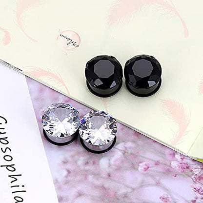 YOFANST 6pcs-12pcs Stainless Steel Clear Black Zircon Ear Tunnels Clear CZ Ear Stretcher Expander Piercing Diamond Gauge Plugs Set 8g-5/8 inch - color: 12pcs, 6g(6mm)