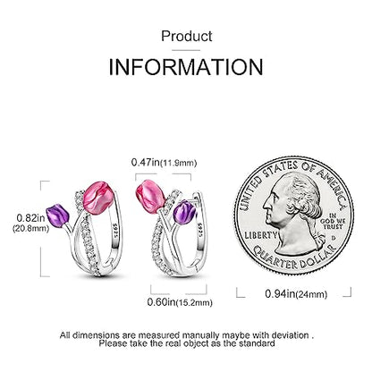 Parmuz 925 Sterling Silver Butterfly Huggies Hoop Earrings for Woman | Gold Plated Cubic Zirconia Star Moon cross Twisted huggie Hoop Post Chunky Small Tiny cuff Snake Heart Earring Gift for Her - color: Purple flower hoop earring