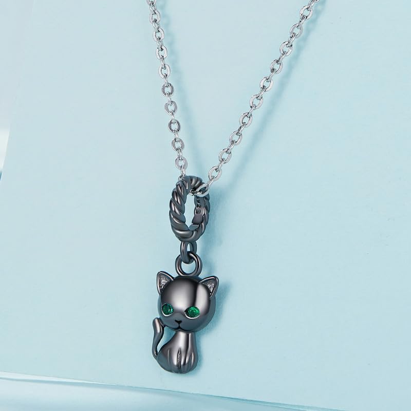 BISAER 925 Sterling Silver Charms for Bracelets Cat Dog Sloth Animal Beads Butterfly Fairy Heart Dangle Pendant Charms - color: Lovely Black Cat