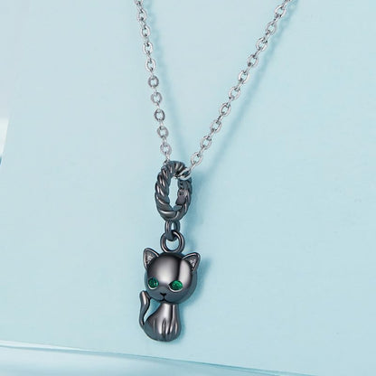BISAER 925 Sterling Silver Charms for Bracelets Cat Dog Sloth Animal Beads Butterfly Fairy Heart Dangle Pendant Charms - color: Lovely Black Cat