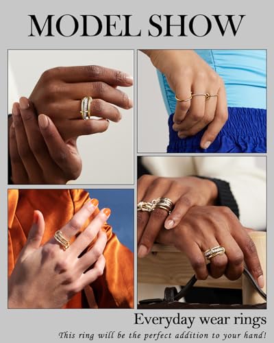 TLY Stackable Gold Rings for Women Interlocking Ring Stack Set non tarnish | 18K Gold Silver Plated Mixed Metal Statement Rings Waterproof Cubic Zirconia Fashion Connected Band Thumb Ring Size 4-11 - color: 04.Sonny set