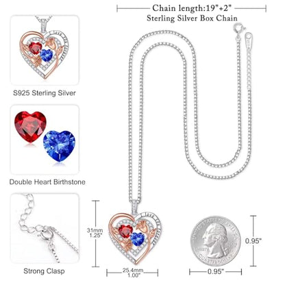Iefil Heart Birthstone Necklace for Women - Double Birthstone Jewelry | 925 Sterling Silver, Gift Box Packaging, Anniversary Birthday Gifts for Women Wife Mom - color: 01-09-Jan-Sept Birthstone