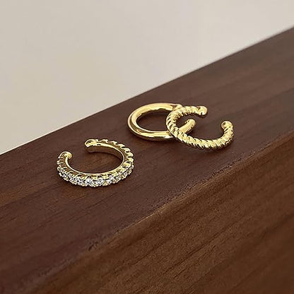 3PCS Ear Cuffs Non Piercing Gold/Silver Jewelry Cuff Earrings Set for Women Teens Gifts Trendy Stuff - color: Gold