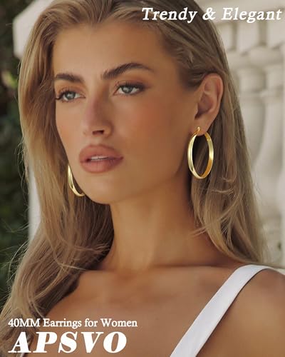 Apsvo Hoop Earrings for Women, 5mm Wide 14K Gold Plated/Silver Hoop Earring Hypoallergenic 925 Sterling Silver Earrings Lightweight Large Earrings for Women - color: Gold &50mm