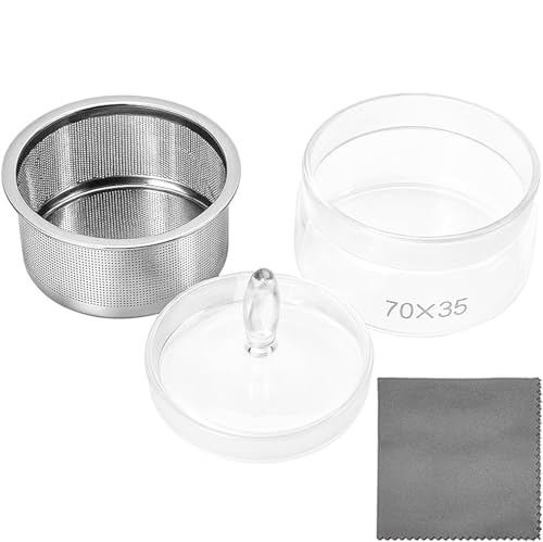 7CM X 3.5CM Watch Oil Washing Jar Tank, 3 in 1 Watch Repair Cleaner Tool with Stainless Steel Mesh Strainer and 18CM Cleaning Cloth, Glass Jewelry Cleaner Container for Maintenance & Modification Wristwatch Parts or Other Small Accessories