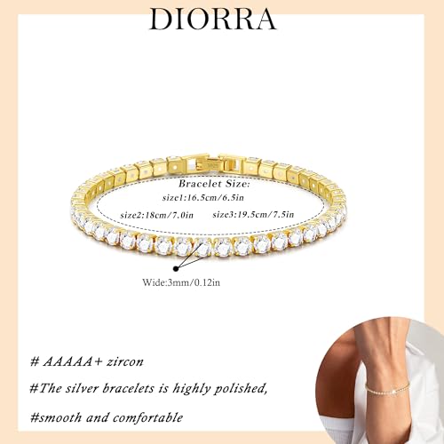 3mm/4mm Cubic Zirconia Classic Tennis Bracelet 14K Gold Plated/Silver Bracelets for Women Size 6.5-7.5 Inch - color: 3mm Gold Tennis, size: 16.5cm/6.5IN