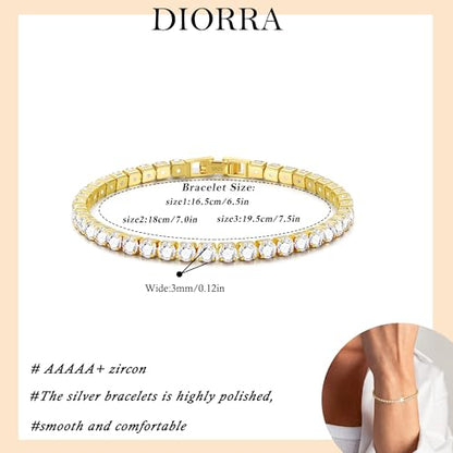 3mm/4mm Cubic Zirconia Classic Tennis Bracelet 14K Gold Plated/Silver Bracelets for Women Size 6.5-7.5 Inch - color: 3mm Gold Tennis, size: 19.5cm/7.5IN