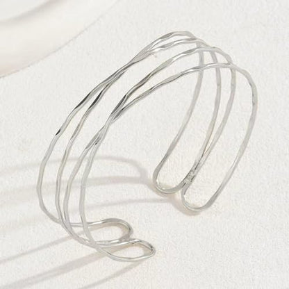 Arm Cuff for Women Layered Armlet Open Adjustable Arm Cuff Gold Silver Upper Arm Cuff Bracelet Minimalist Armband Trendy Jewelry - color: Silver Arm Cuff