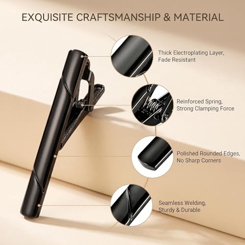 Erioctry Mens Stainless Steel Tie Clips Minimalist Necktie Tie Bar Clasp Clip Clamp Pins Best Gift For Men Business Party Wedding Best Gift and Daily Life - color: Black